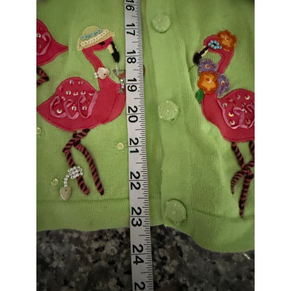 Vintage Berek Flamingo Tropical Cardigan Lime Green Novelty Sweater XL - Picture 6 of 11